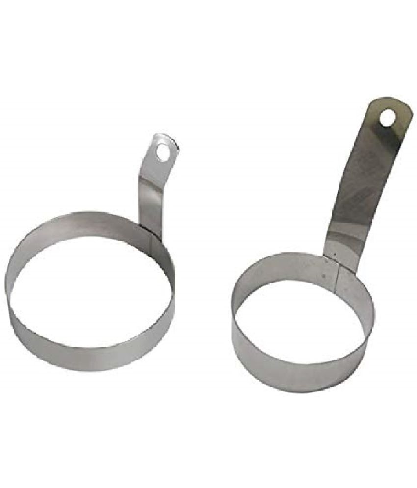     			Set of 2 Stainless Steel Round Egg Ring with Handle- 3' inch, 5' inch