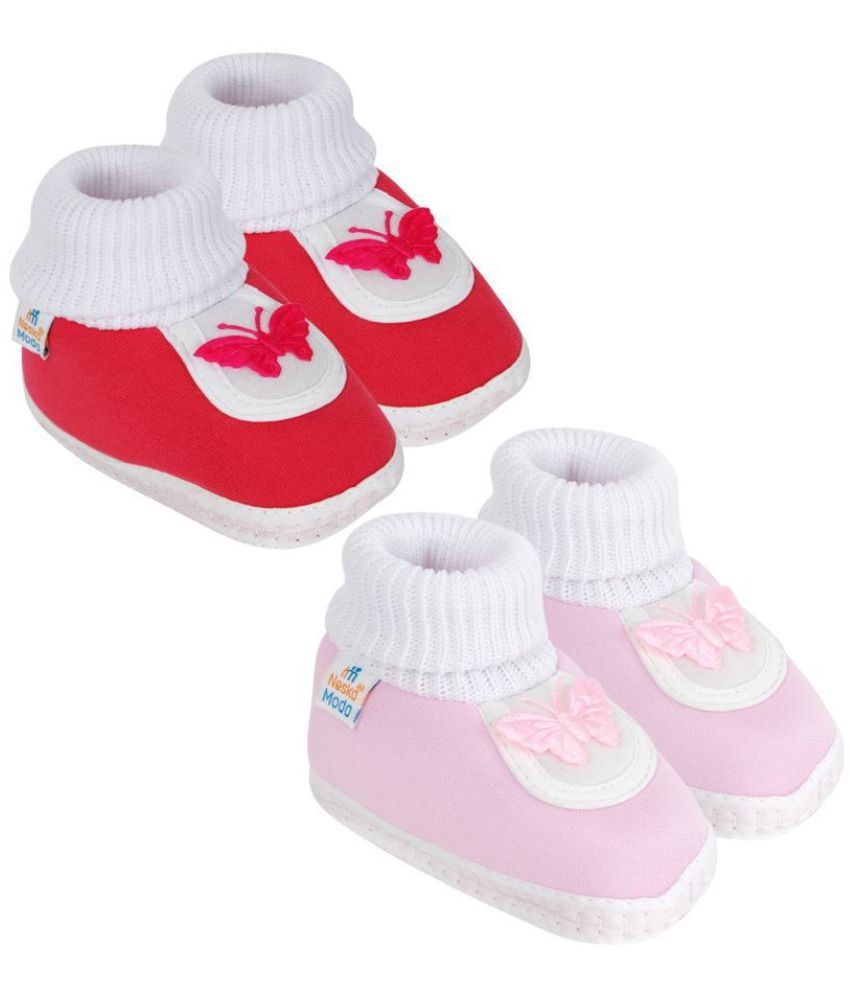     			Neska Moda Baby Unisex Set Of 2 Pair Booties for 0 to 3 Months (Red,Pink) -BT380andBT381