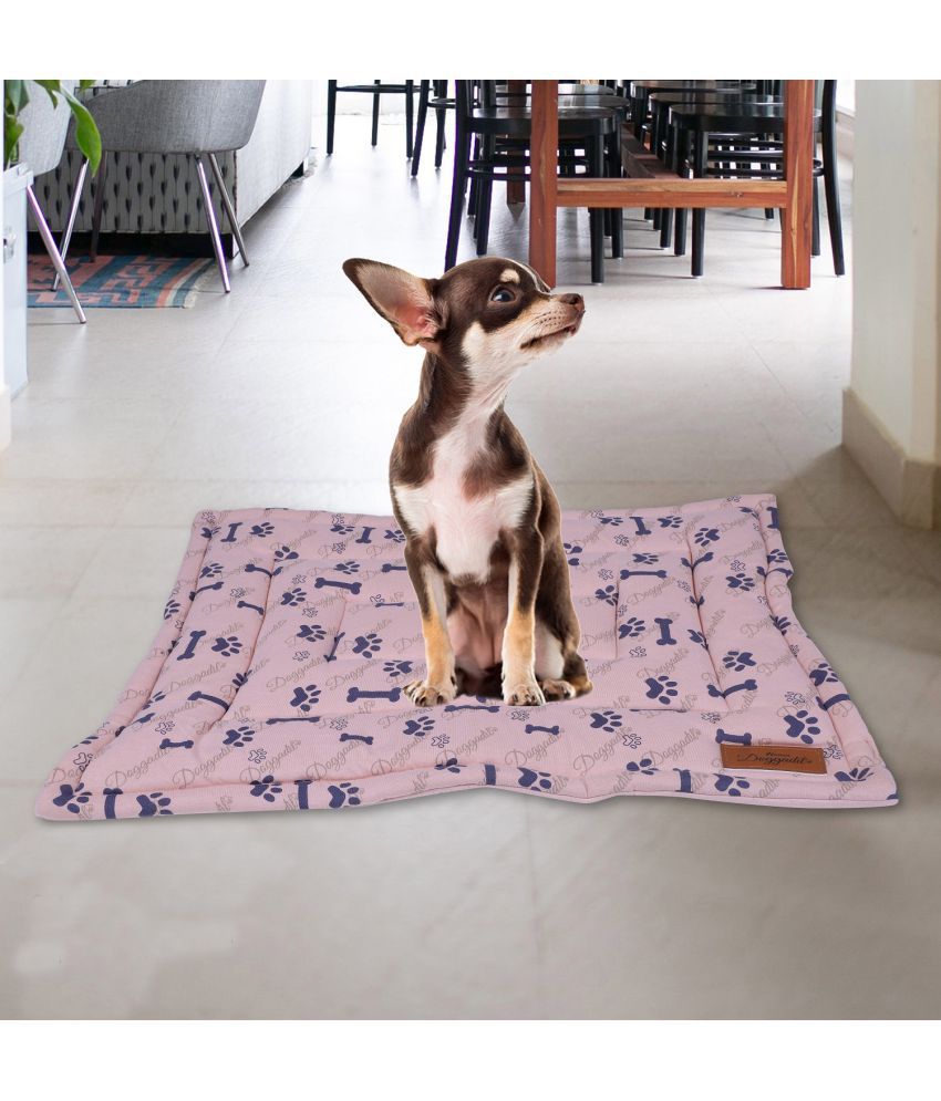     			NUEVOS DOGGADIL Cotton Printed Rectangle Pet Bed Mattress | Foldable Padded Pet Mat _ Pink/ Blue