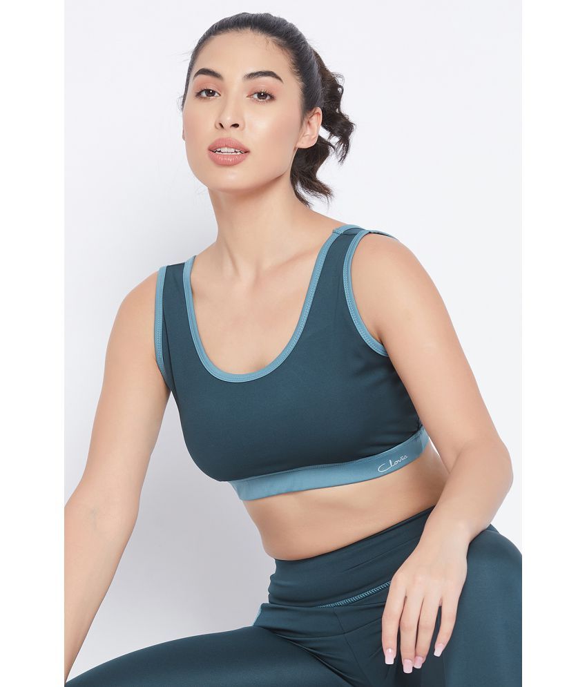     			Clovia Blue Polyester Geometrical Sports Bra - Single