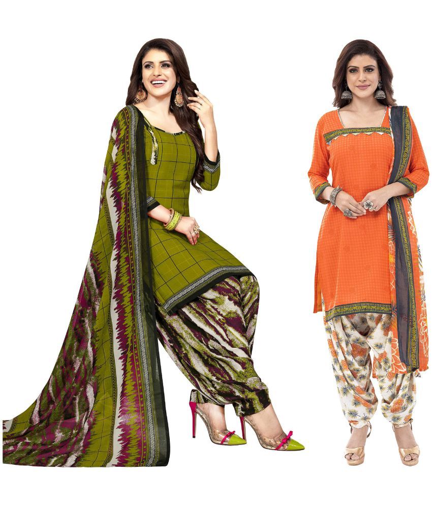     			Jevi Prints Green Crepe Unstitched Dress Material - Pack of 2