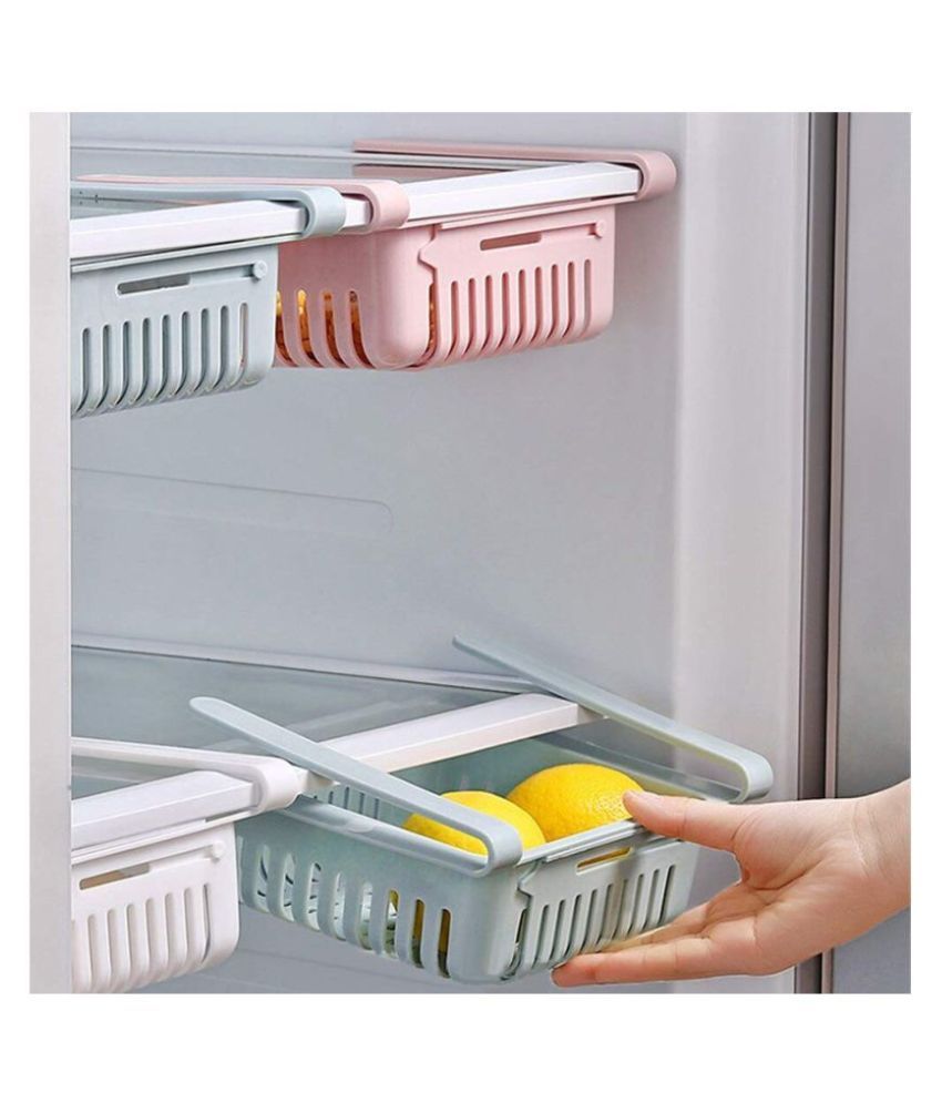 Goswami Adjustable Fridge Storage Basket Expandable Fridge Storage Rack Plastic Fridge Space