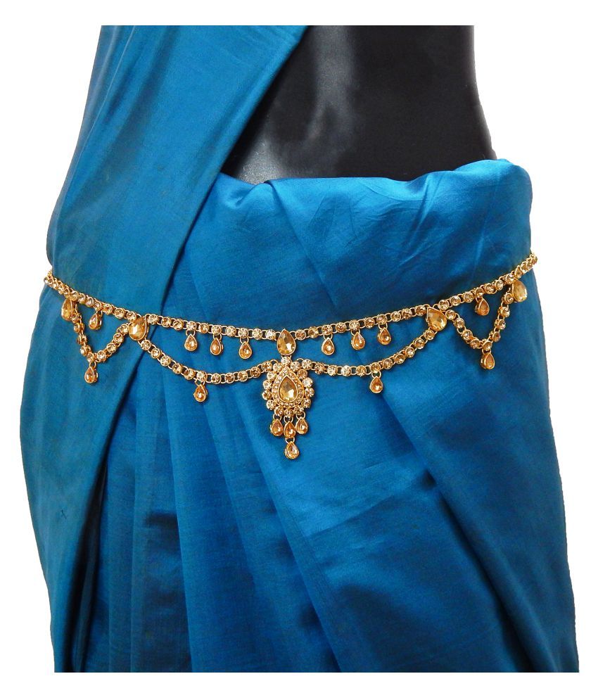Fresh Vibes Traditional Gold Plated Ladies Crystal Stone Kamarband for Marriage Party Wear