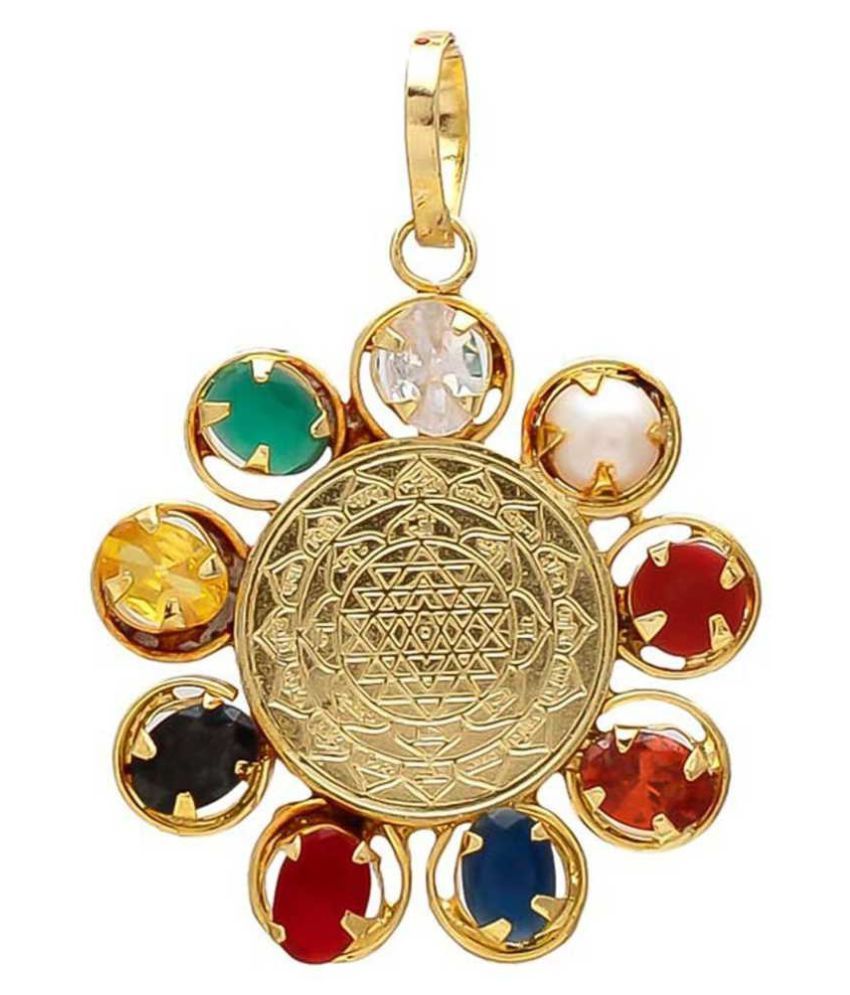     			Green Spiritual Shree Yantra  Navratna Navgraha Pendant/Locket for Men and Women Gold-plated Brass Locket