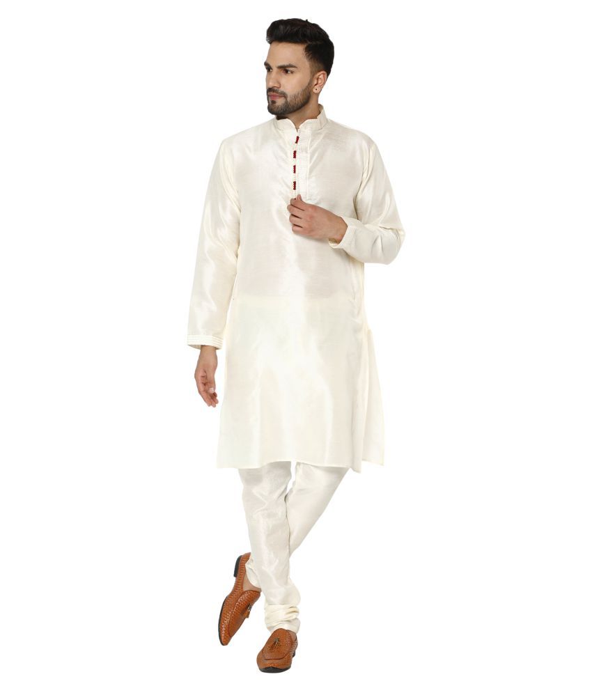     			SKAVIJ Off-White Silk Blend Kurta Pyjama Set