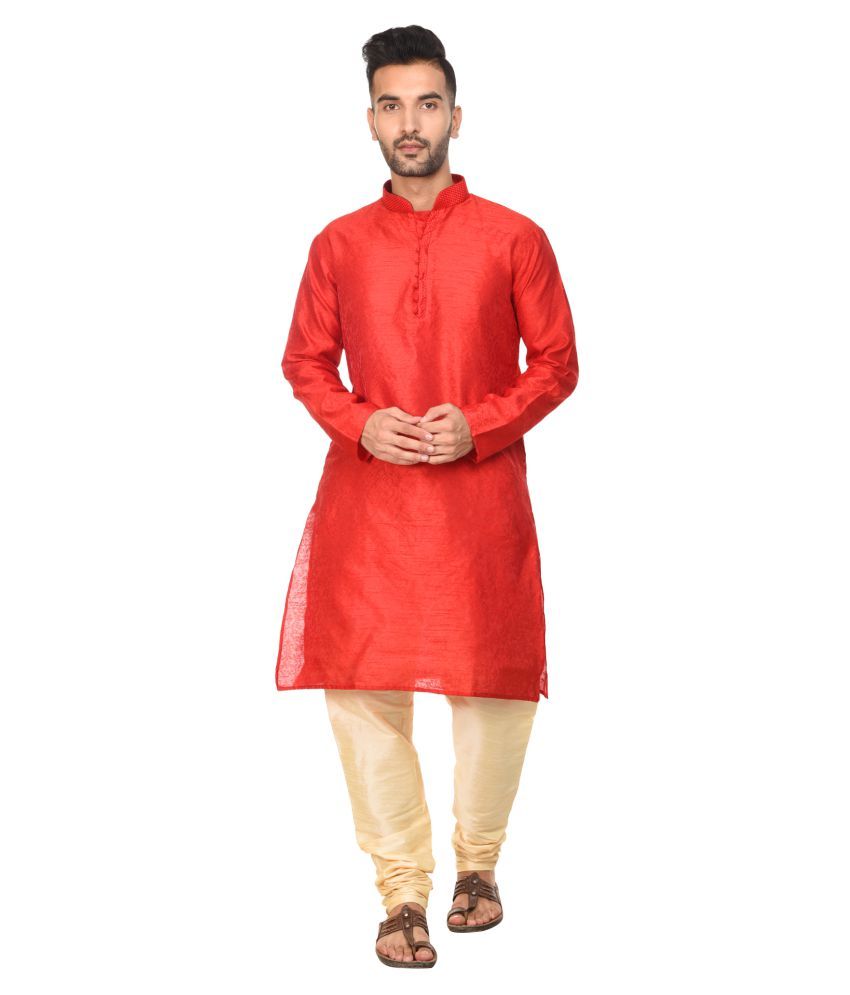     			SKAVIJ Red Silk Blend Kurta Pyjama Set