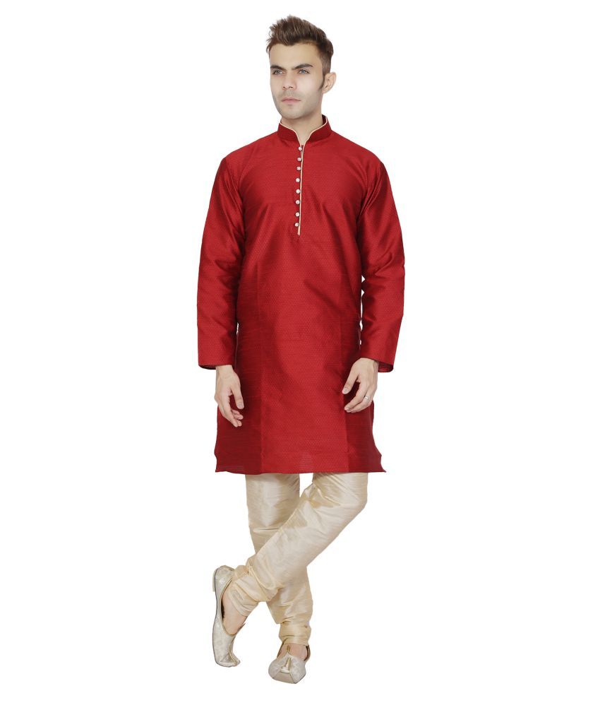     			SKAVIJ Red Silk Blend Kurta Pyjama Set