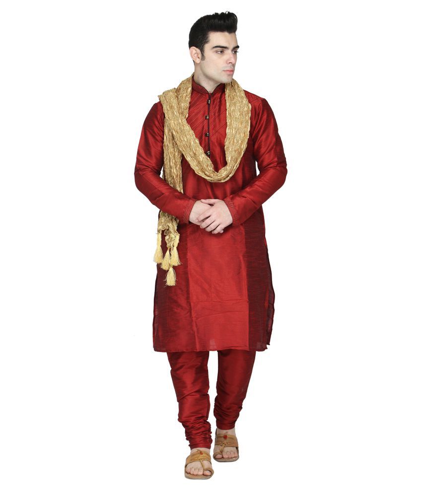     			SKAVIJ Red Silk Blend Kurta Pyjama Set