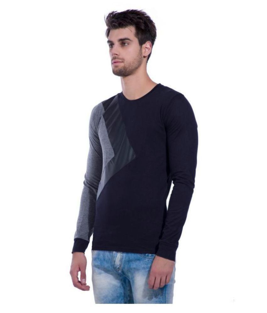 LEWEL 100 Percent Cotton Black Self Design T-Shirt - Buy LEWEL 100 ...