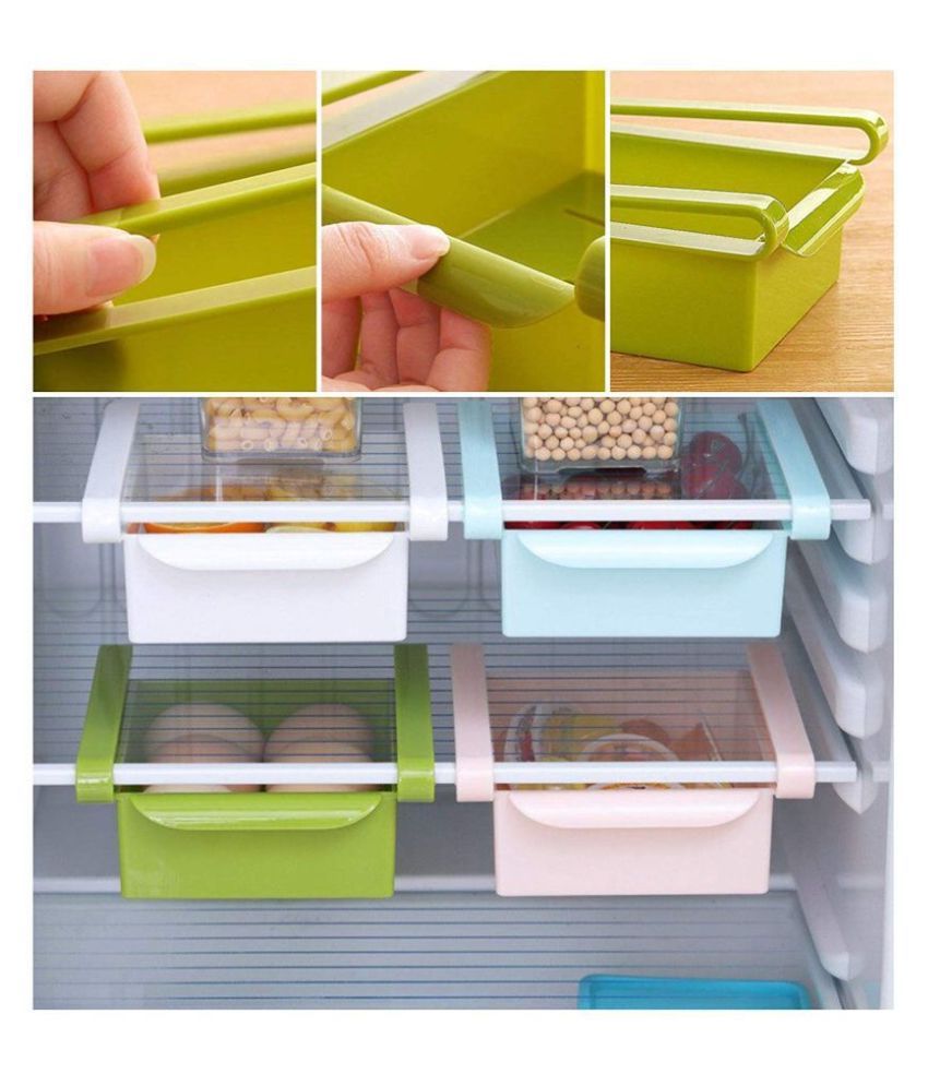 4 Pcs Fridge Space Saver Organizer Slide Storage Rack Shelf Drawer