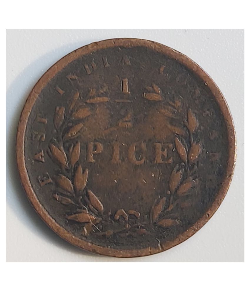 VERY RARE COLLECTIBLE EAST INDIA YEAR 1853 1 2 PICE COIN IN GOOD very-rare-collectible-east-india-year-1853-1-2-pice-coin-in-good