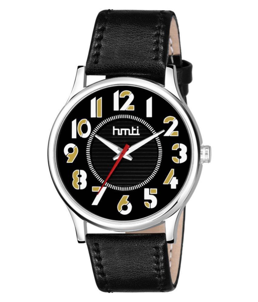 HMTI 1604 Black Leather Analog Men's Watch
