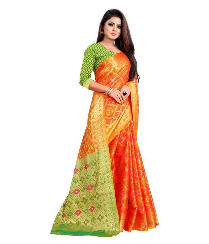 Nilkanth Enterprise Orange Banarasi Silk Saree - Buy Nilkanth ...