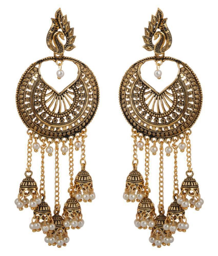     			Silver Shine Beautiful Golden Round Peacock Jhumki Dangler Earrings for Women