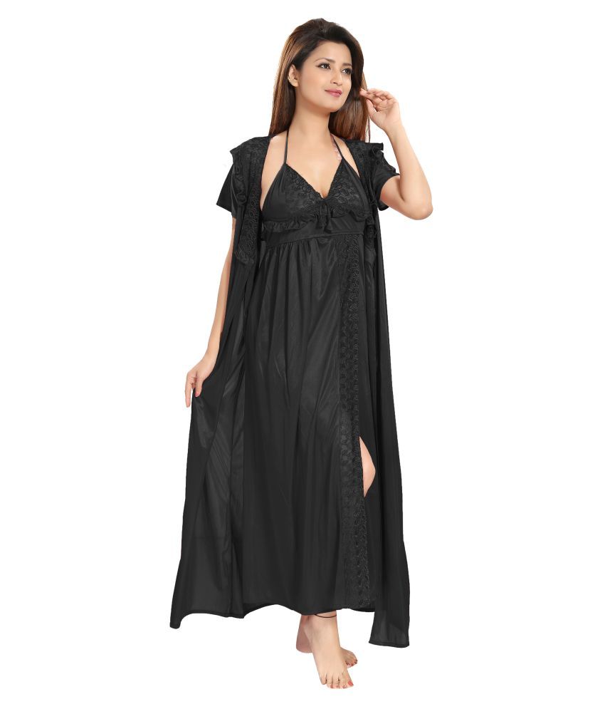     			Reposey Satin Nighty & Night Gowns - Black