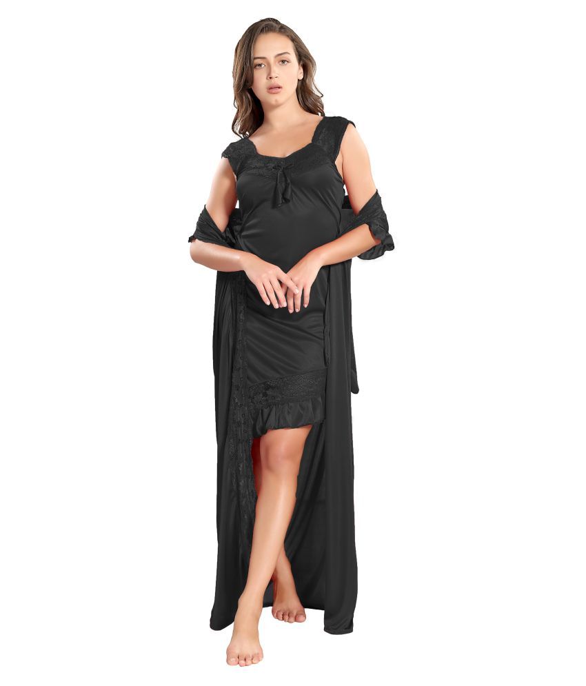     			Reposey Satin Nighty & Night Gowns - Black