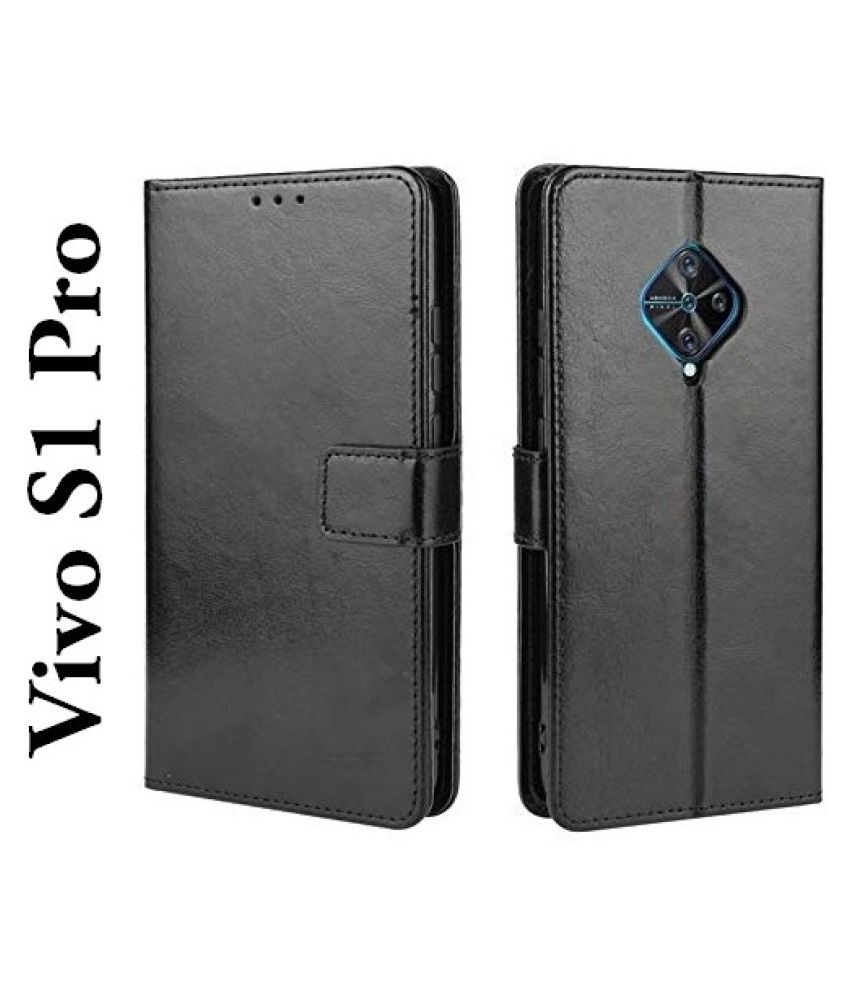     			Vivo S1 Pro Flip Cover by JMA - Black Leather Wallet Flip Case