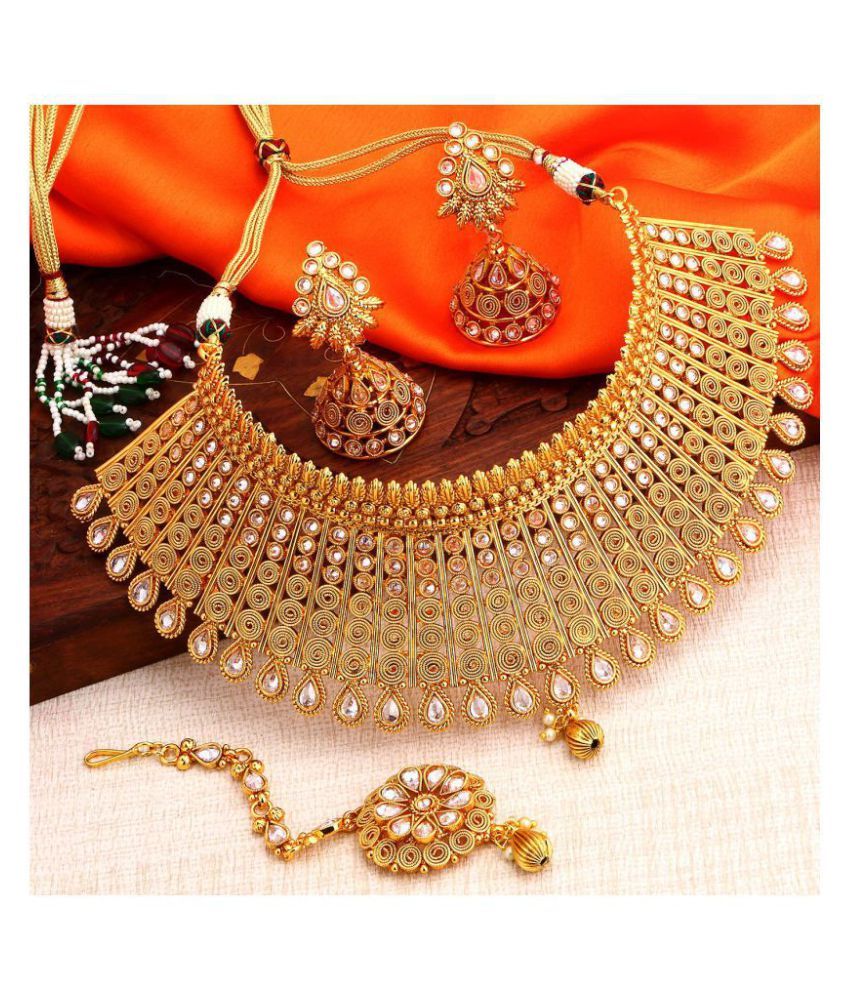     			Sukkhi Alloy Golden Choker Traditional 18kt Gold Plated Necklaces Set