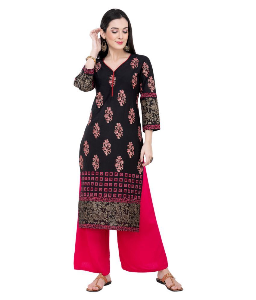 DEGE Black Cotton Straight Kurti - Buy DEGE Black Cotton Straight Kurti ...