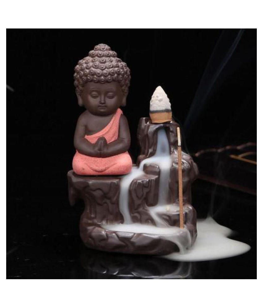     			FSN Orange Resin Monk Buddha Smoke Backflow - Pack of 1