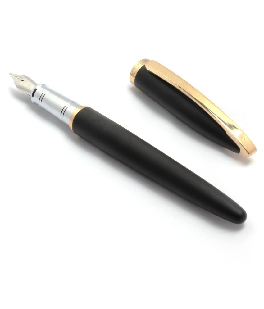     			Stylish Elegant Shine Black Fountain Pen Fine Nib Steel Grip Golden Clip Fountain Pen