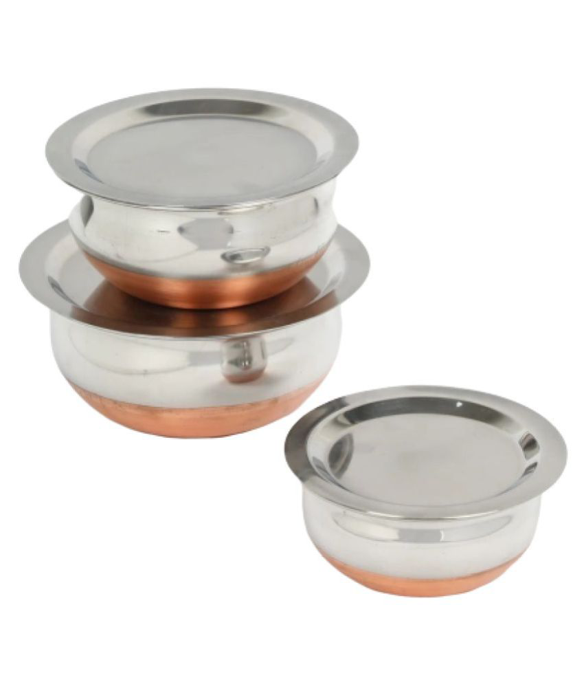     			Dynore Bowls with lid Stainless Steel Dinner Set of 3 Pieces