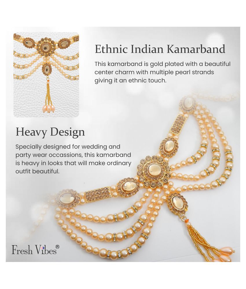 Fresh Vibes Traditional White Pearls Heavy Fancy Kamarband for Women Ethnic Indian Wedding