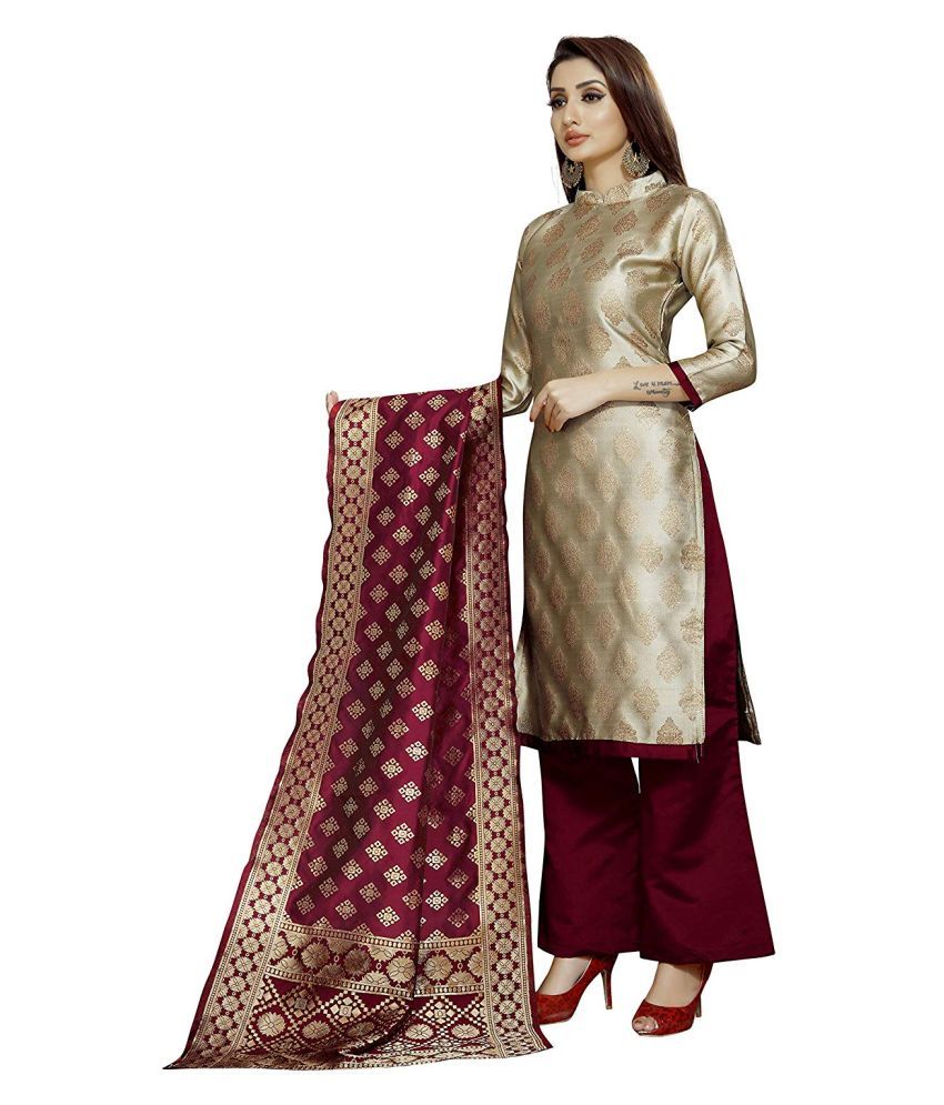 RASHILA SILK Beige Silk Dress Material 