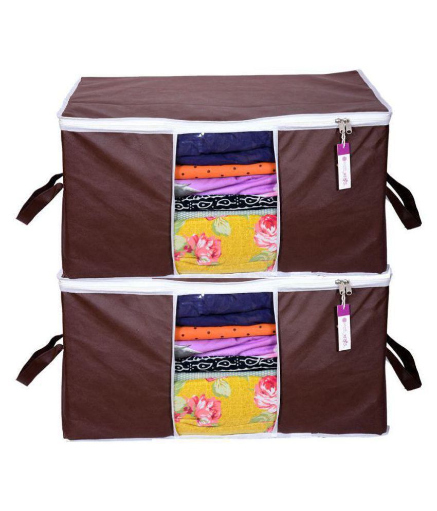     			Set of 2 Underbed/Almirah /Closet Cupboard Storage Box/Basket/Bag, Storage Organizer, Blanket Cover with Side Handles - Brown