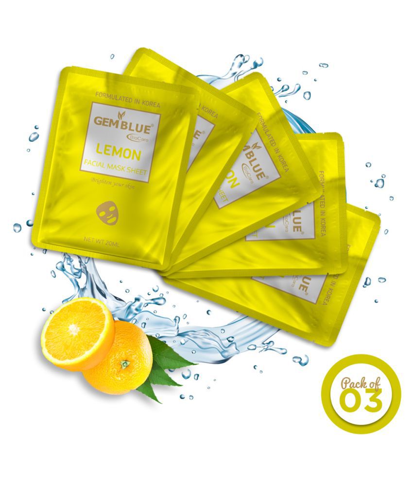     			gemblue biocare Lemon Facial Face Sheet Mask 20 ml Pack of 5