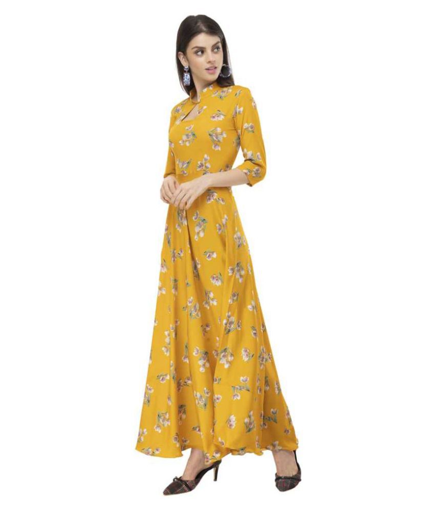 Anuna's Women Western Wear Maxi Dress Yellow Crepe Gown - Buy Anuna's ...