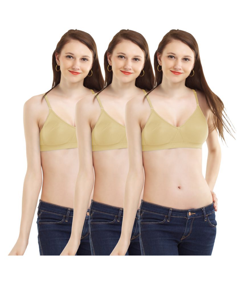     			Madam Pack of 3 Cotton Non Padded Women's T-Shirt Bra ( Beige )