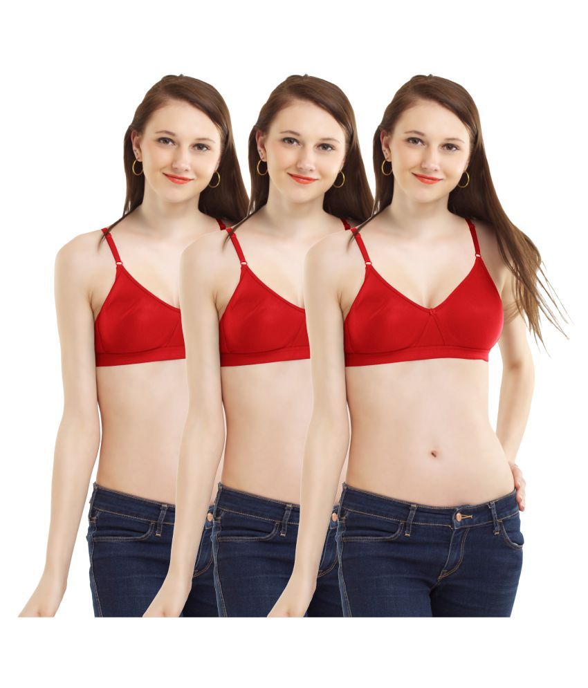     			Madam Pack of 3 Cotton Non Padded Women's T-Shirt Bra ( Red )