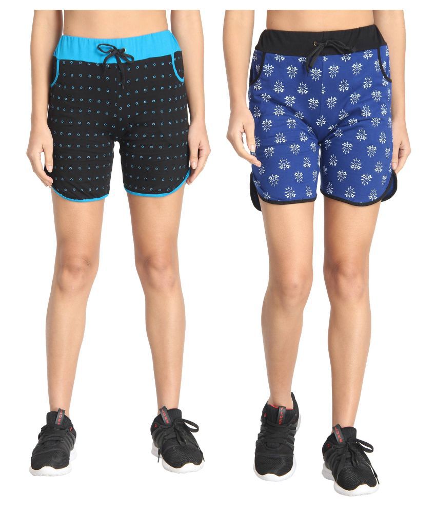 Diaz Black AND Blue Cotton Hot Pants Pack of 2