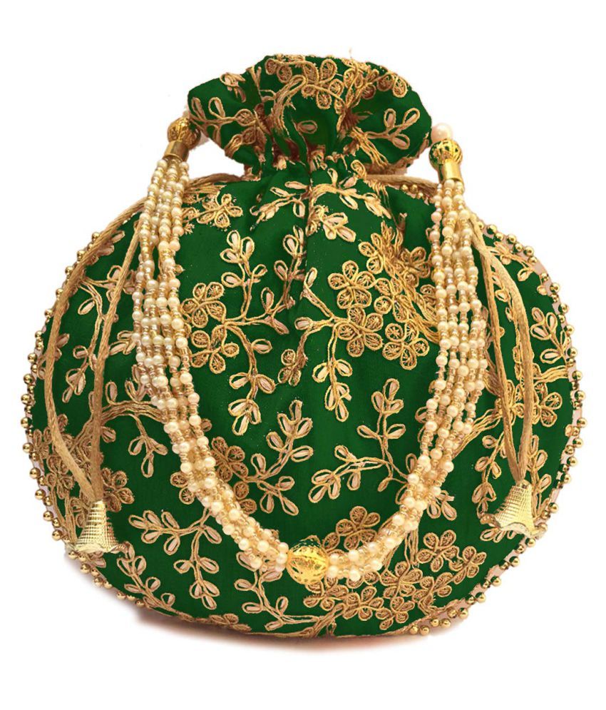     			Bulbul Green Silk Potli