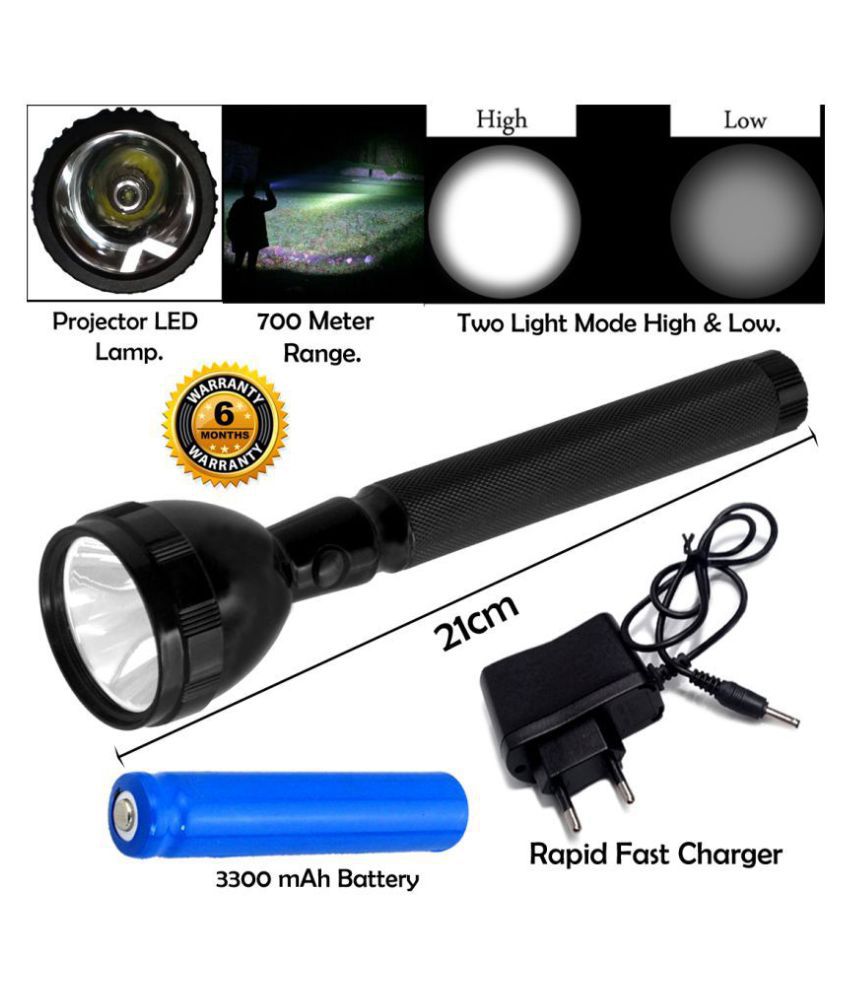     			P 600 Meter Long Beam Waterproof Chargeable Light Weight LED 2 Mode 2W Flashlight Torch Home / Outdoor Lamp - Pack of 1
