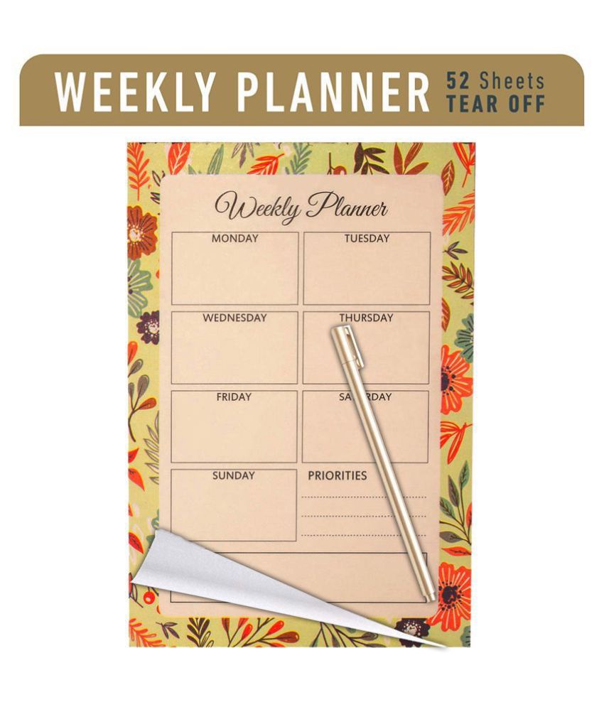 The Papier Ocean Weekly Planner Pads A5 Size 52 Weeks Sheets (Green Flowers)