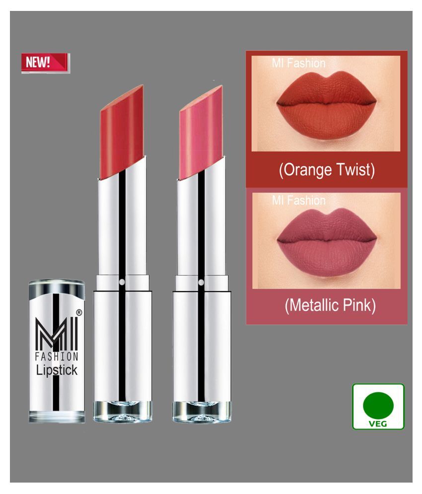     			MI FASHION 100% Veg Soft Matte Long Stay Lipstick Combo Metalic Pink & Orange Pack of 2 7 g