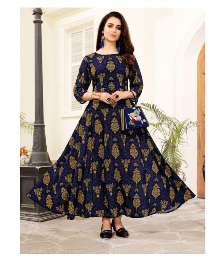 Elevate Women Navy Cotton Anarkali 