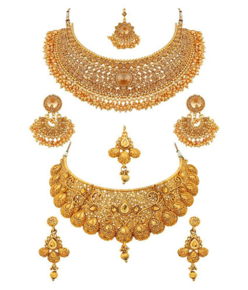     			Sukkhi Alloy Golden Choker Traditional 18kt Gold Plated Necklace set Combo