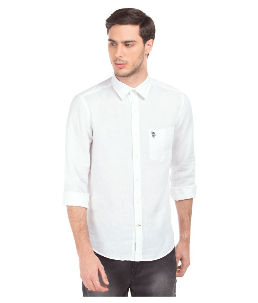 us polo linen white shirt