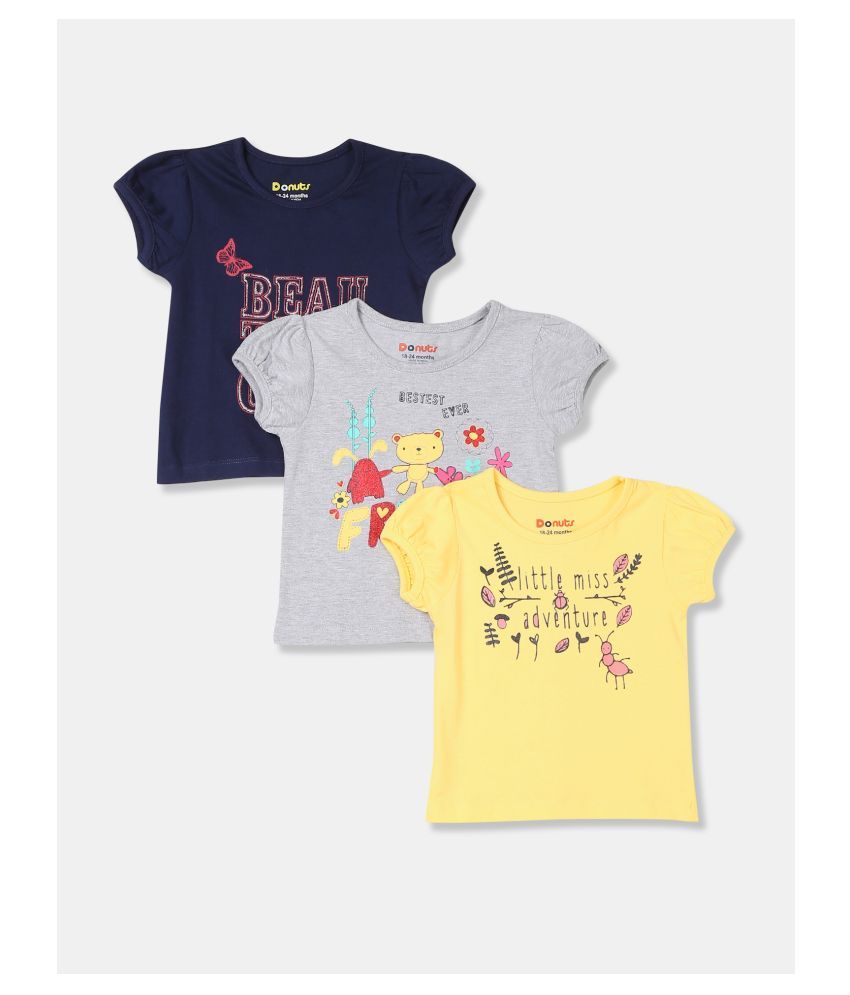Girls Assorted Puff Sleeve Graphic Print T Shirt Pack Of 3