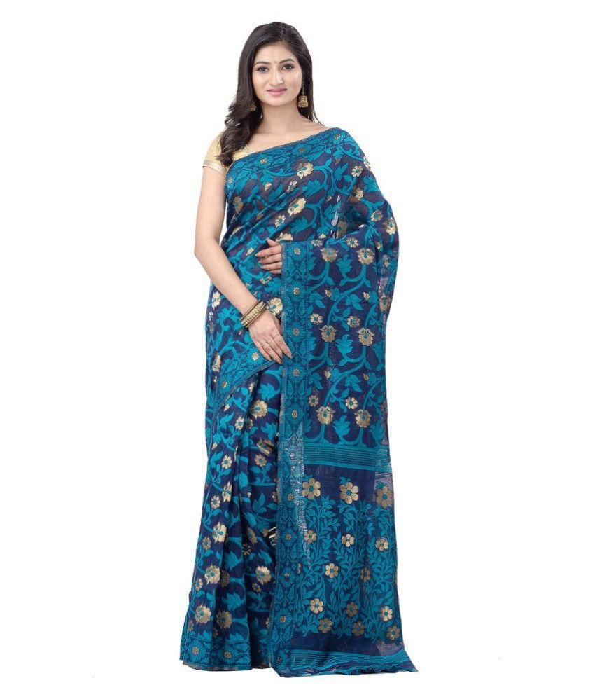 Desh Bidesh Blue Jamdani Saree - Buy Desh Bidesh Blue Jamdani Saree ...