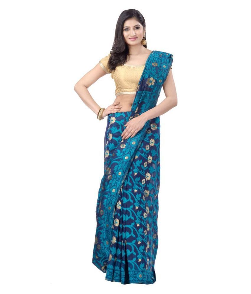 Desh Bidesh Blue Jamdani Saree - Buy Desh Bidesh Blue Jamdani Saree ...