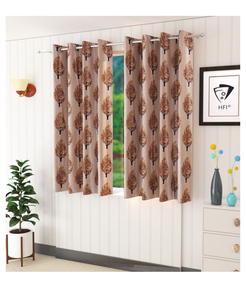     			Homefab India Floral Blackout Eyelet Window Curtain 5ft (Pack of 2) - Brown