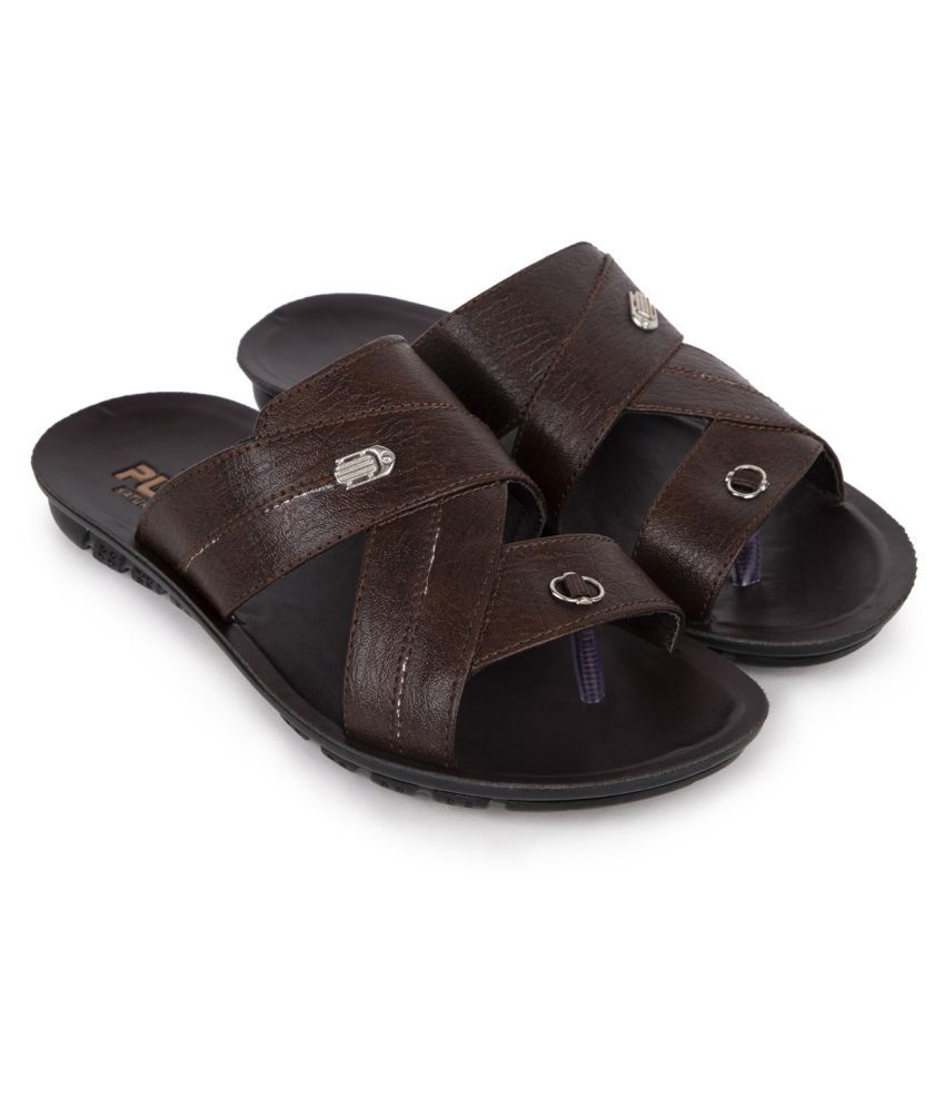     			SapSon Brown Leather Slippers