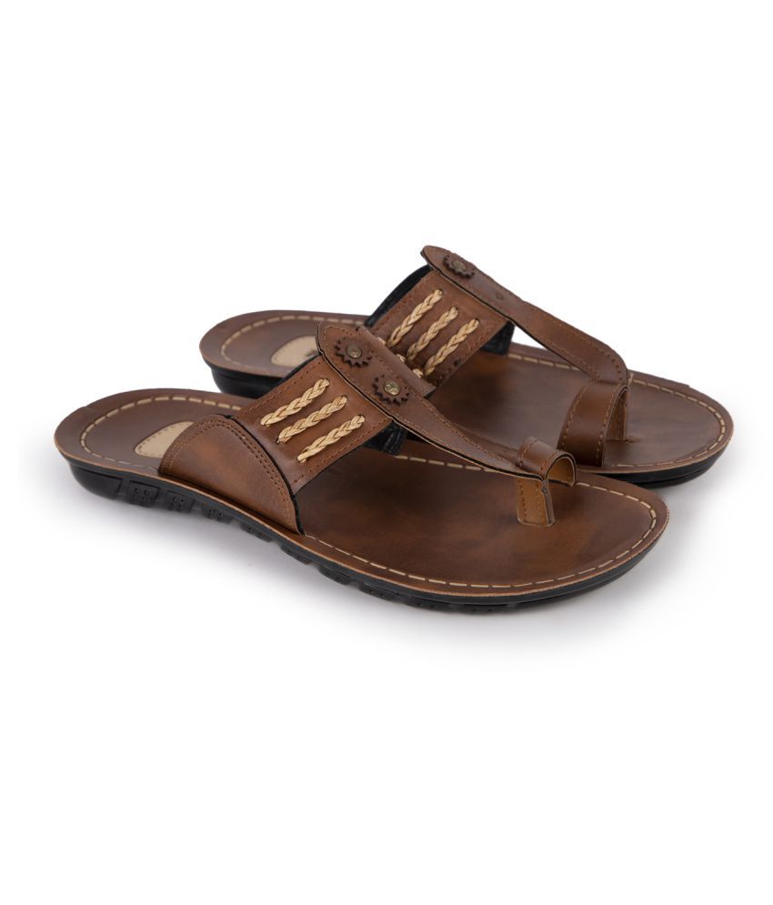     			SapSon Tan Leather Slippers