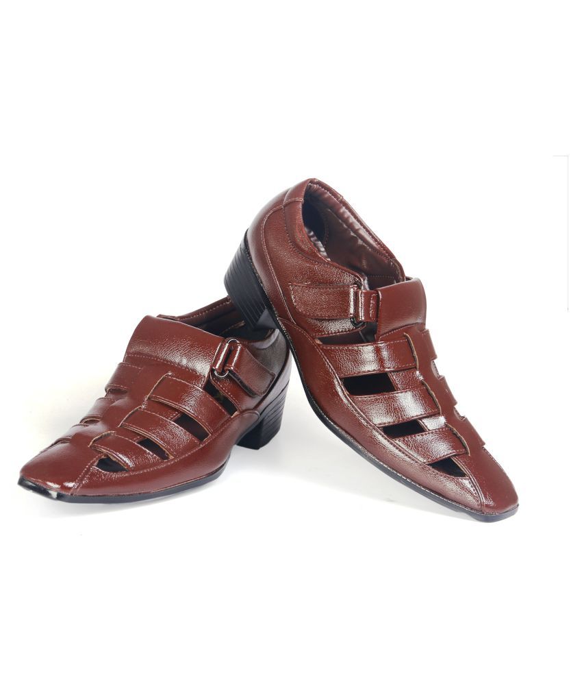     			YUVRATO BAXI Brown Faux Leather Sandals