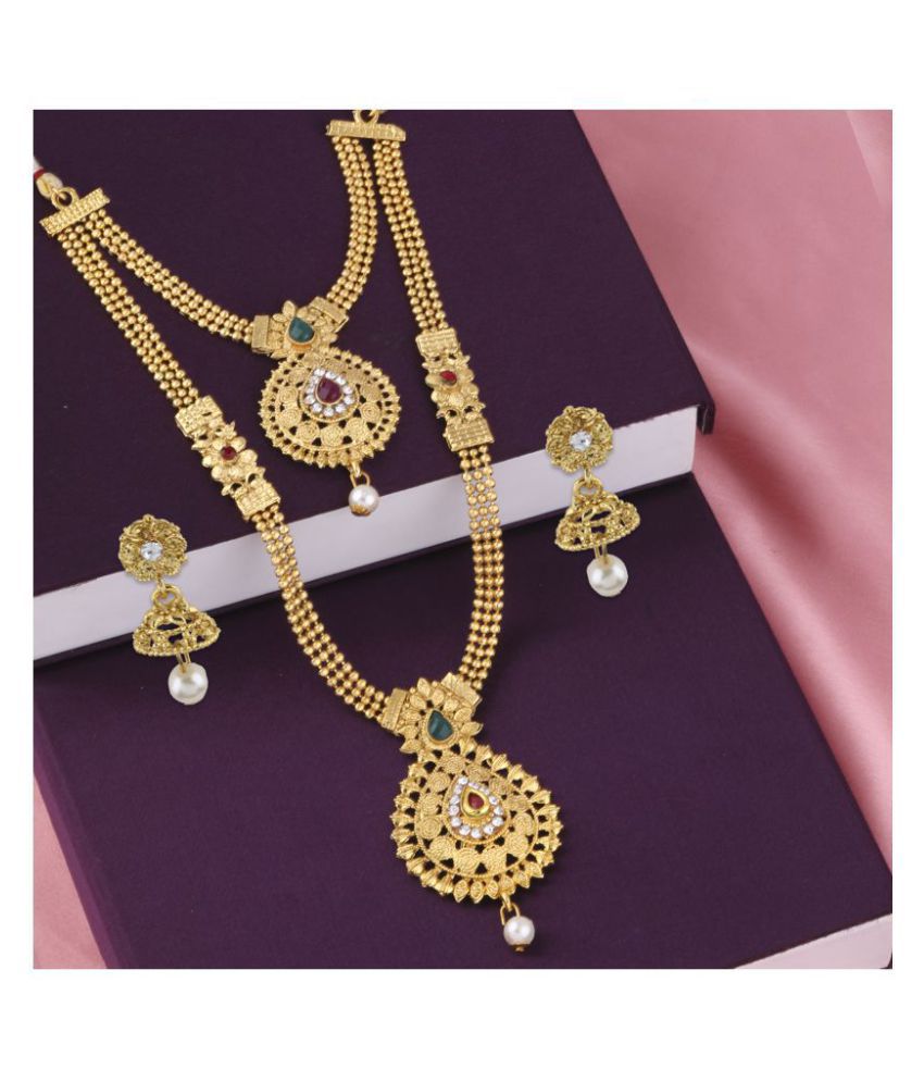     			Silver Shine Alloy Yellow Choker Traditional Gold Plated Necklaces Set