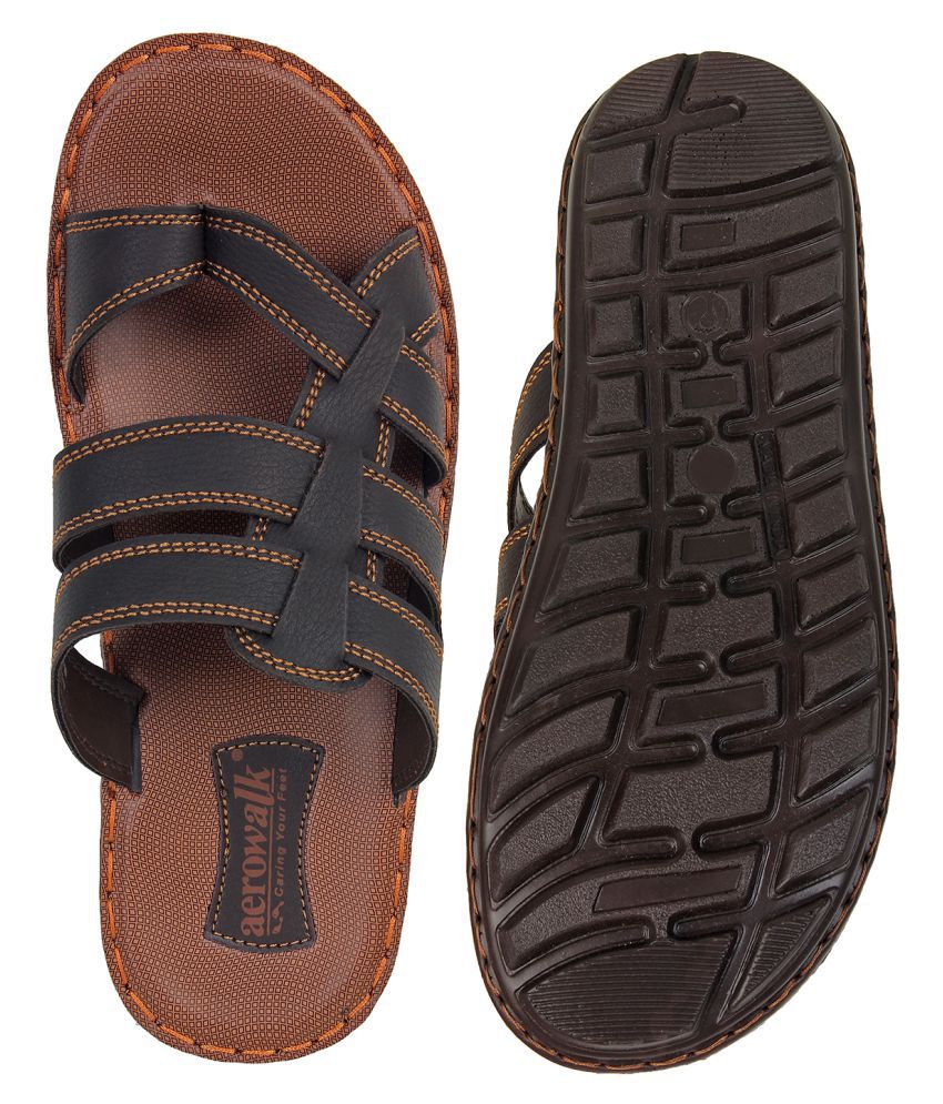 Aerowalk Brown Synthetic Leather Sandals Price in India- Buy Aerowalk ...
